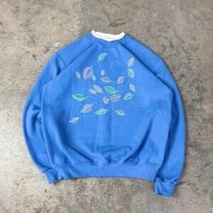 Blue and white leaf crewneck sweatshirt coquette grandma
